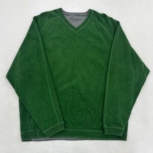 Tommy Bahamas Mens Pullover Sweater Green Gray Knit Reversible V-Neck Ribbed Hem